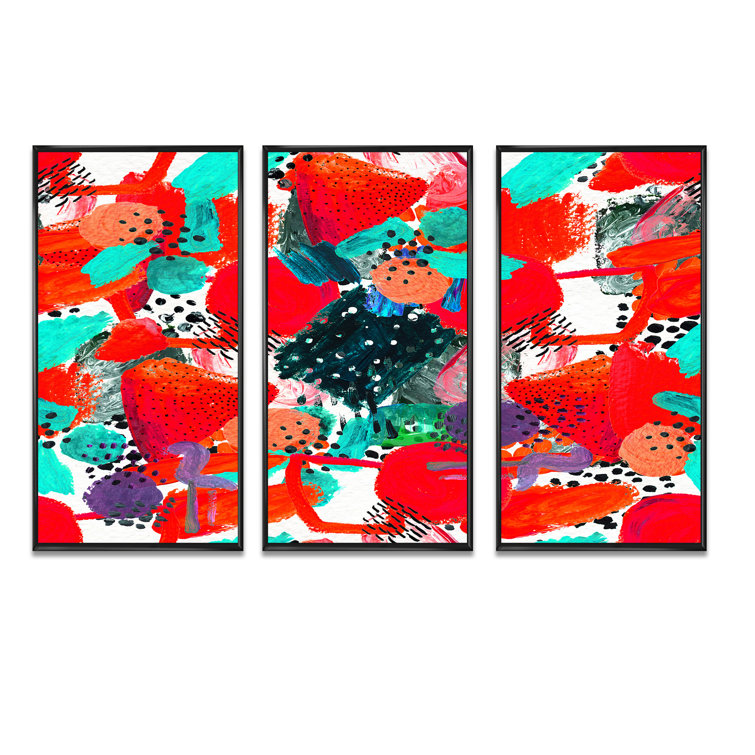 Winston Porter Red And Turquoise Brush Patterns Framed On Canvas 3